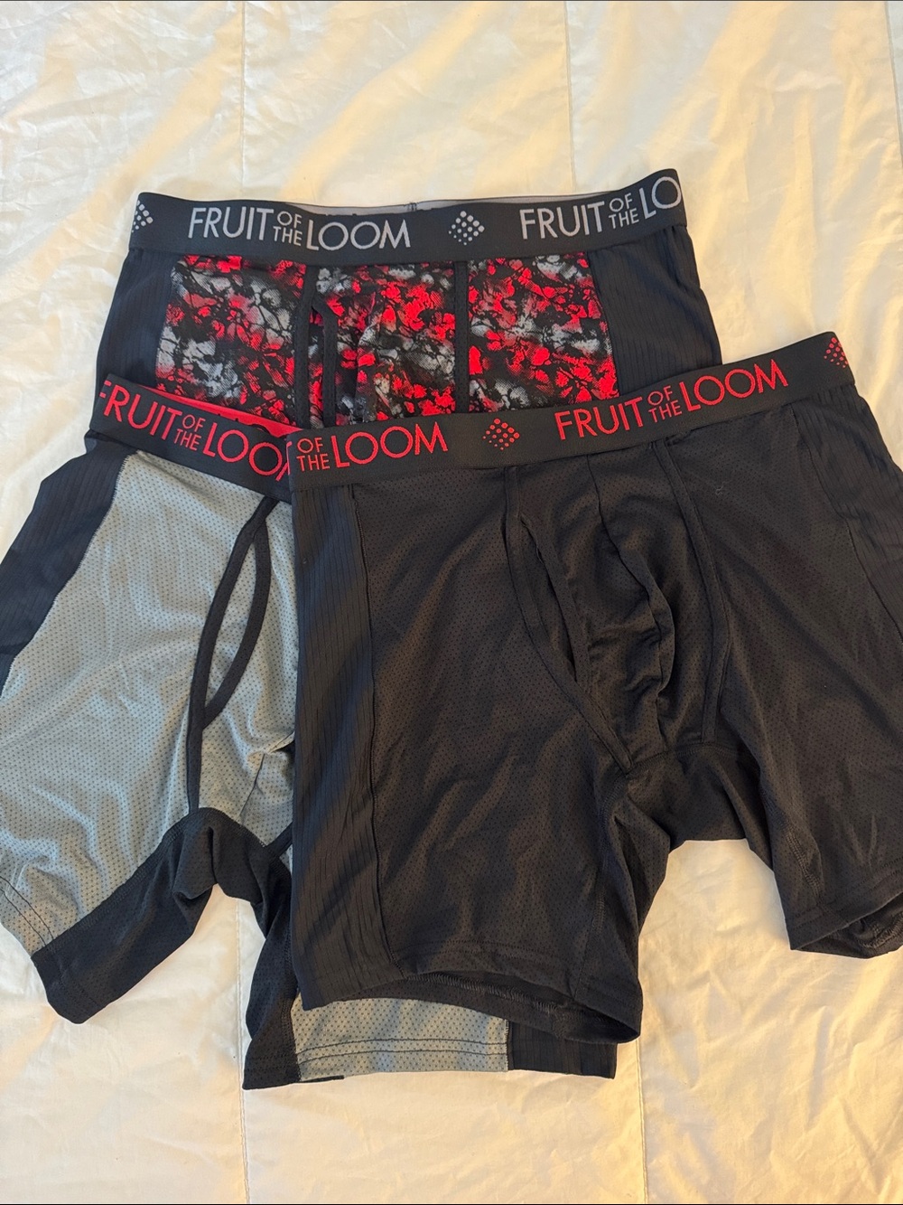 Fruit of the Loom Men’s Black Boxer Briefs with Red Accent - 3 Pack